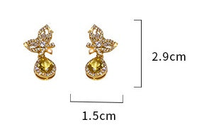 Silver Needle Zircon Butterfly Earrings Minimalistic Water Drops Fashion-Jewearrings