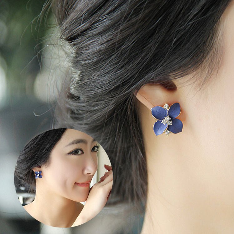 Camellia Earrings Royal Blue Frosted Ear Clips-Jewearrings