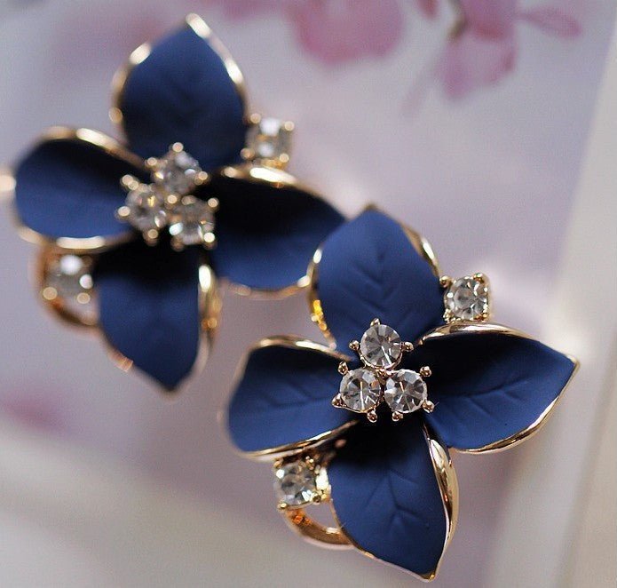 Camellia Earrings Royal Blue Frosted Ear Clips-Jewearrings