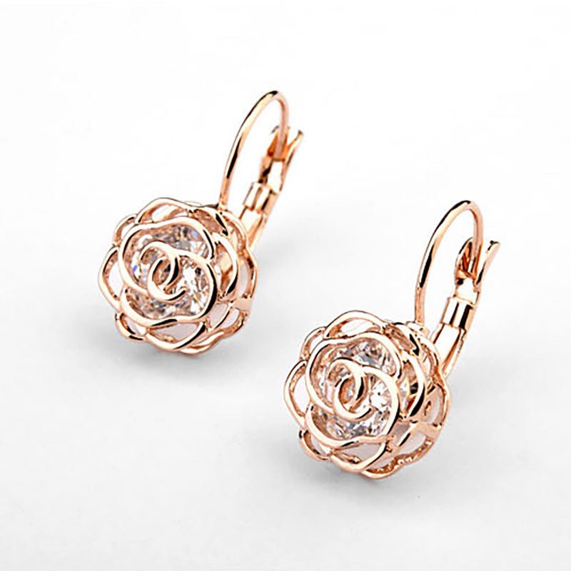 Camellia Ladies Earrings Simple Gold-plated Hollow Personality Earrings Female Earrings-Jewearrings