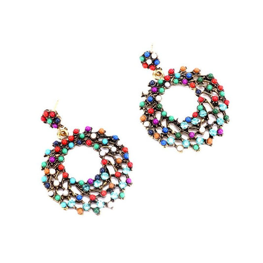 Candy Color Diamond Big Circle Earrings-Jewearrings