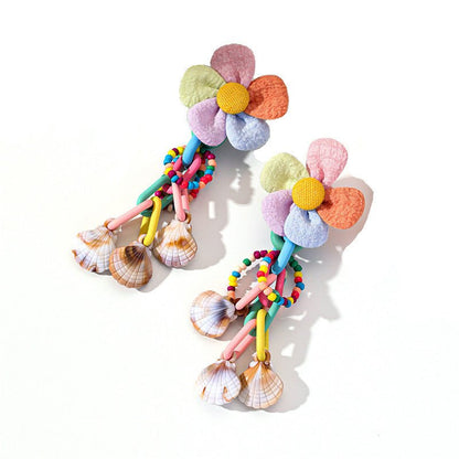 Candy Color Shell Flower Beaded Beach Style Premium Earrings-Jewearrings