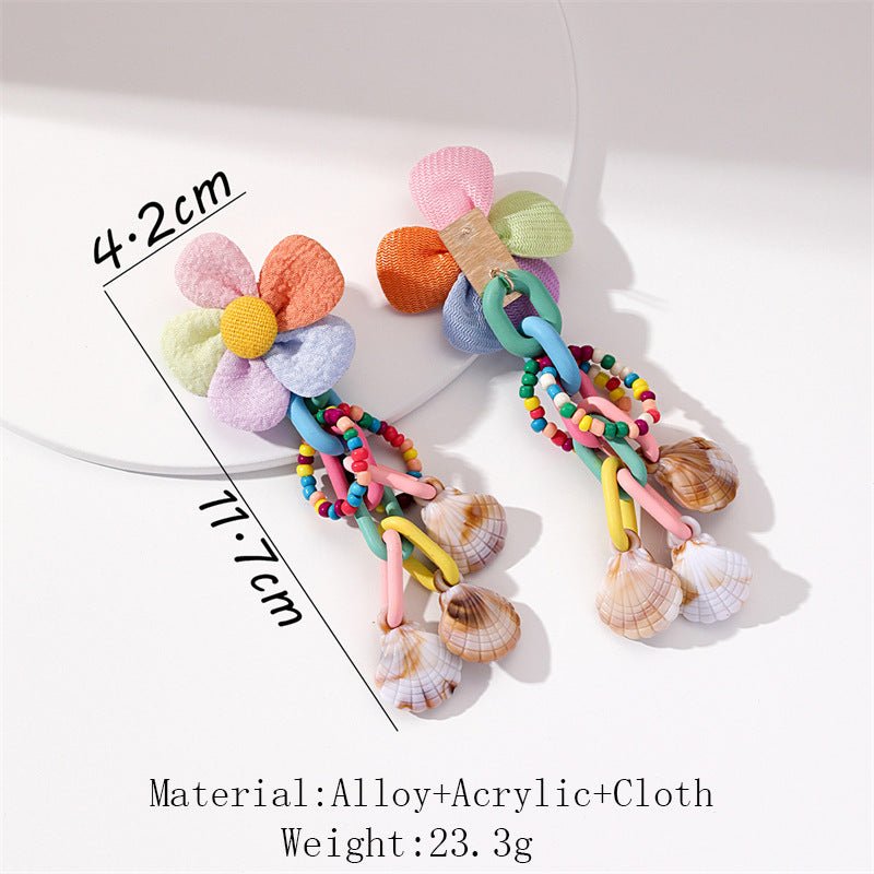 Candy Color Shell Flower Beaded Beach Style Premium Earrings-Jewearrings