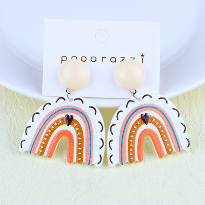 Cartoon Rainbow Contrast Color Acrylic Stud Earrings-Jewearrings