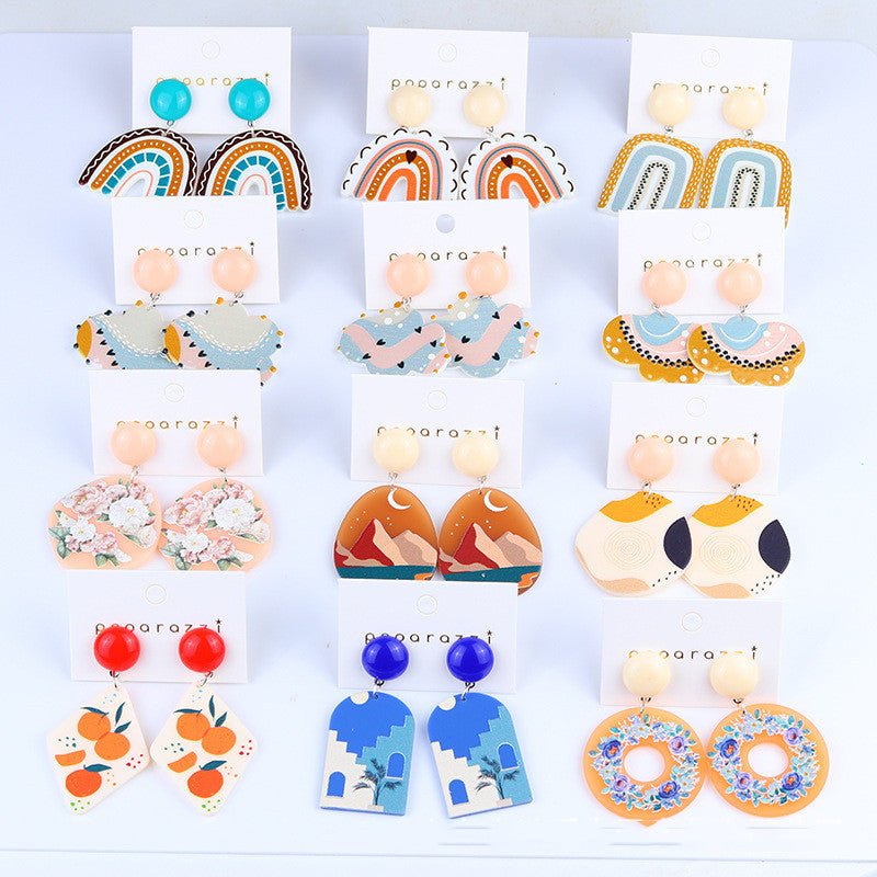 Cartoon Rainbow Contrast Color Acrylic Stud Earrings-Jewearrings