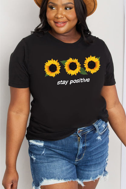 Simply Love Full Size STAY POSITIVE Sunflower Graphic Cotton Tee-Jewearrings