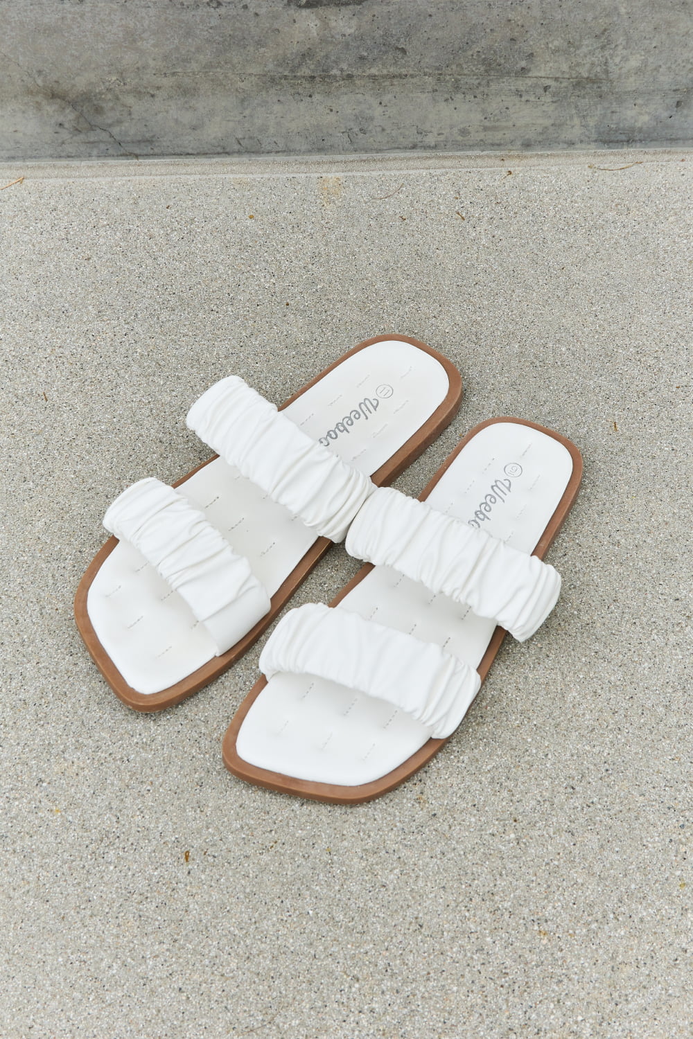 Weeboo Double Strap Scrunch Sandal in White-Jewearrings