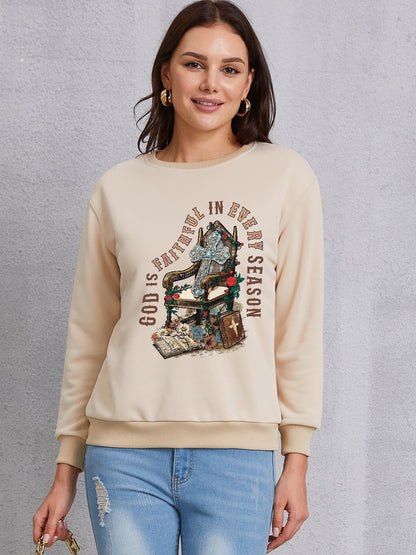 Graphic Round Neck Dropped Shoulder Sweatshirt-Jewearrings