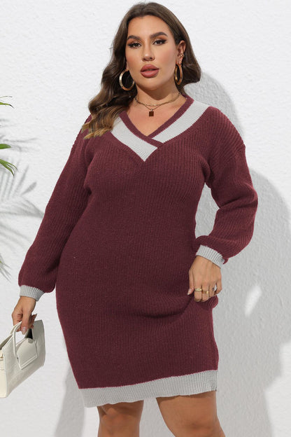 Plus Size Long Sleeve Sweater Dress-Jewearrings