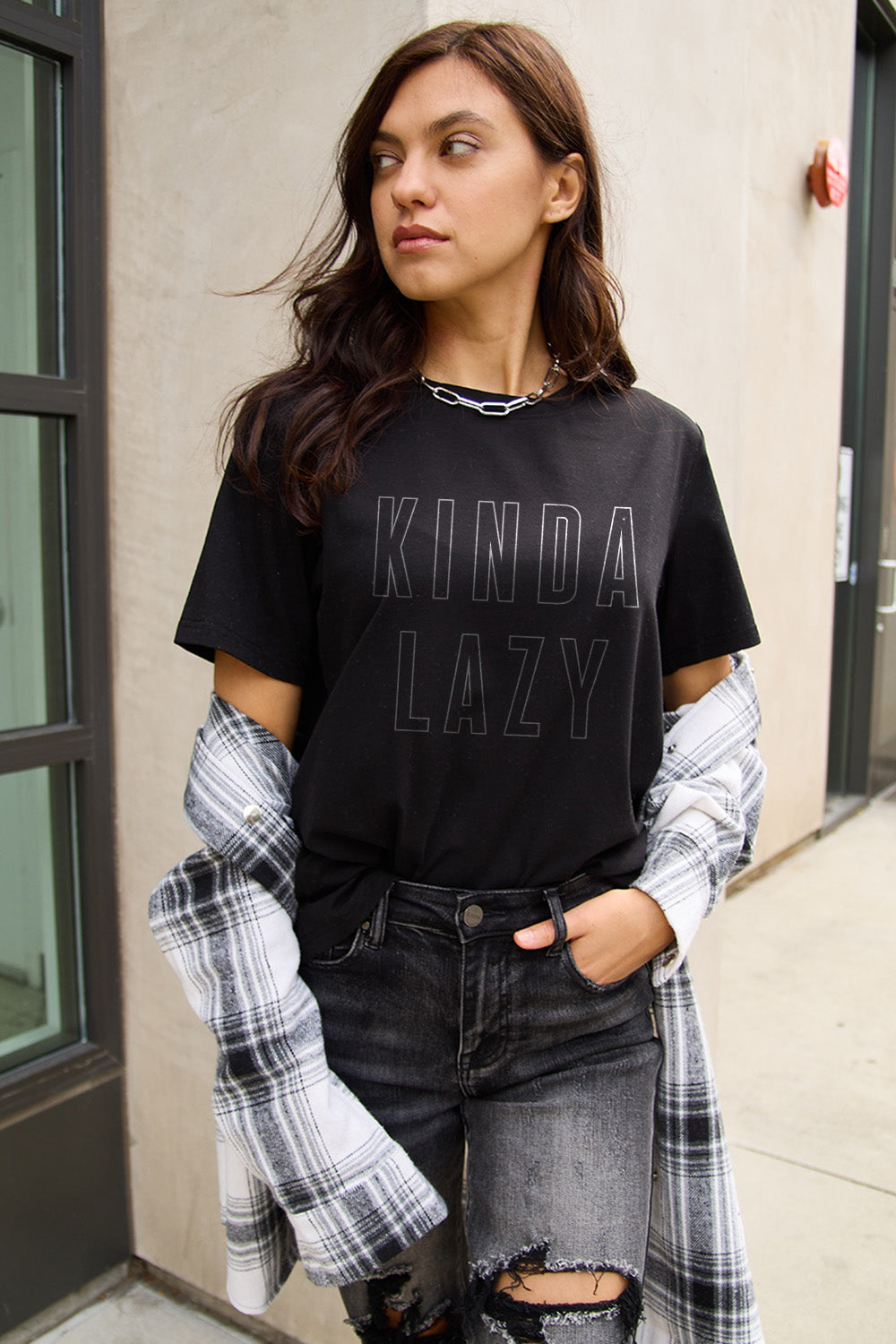 Simply Love Full Size KINDA LAZY Round Neck T-Shirt-Jewearrings