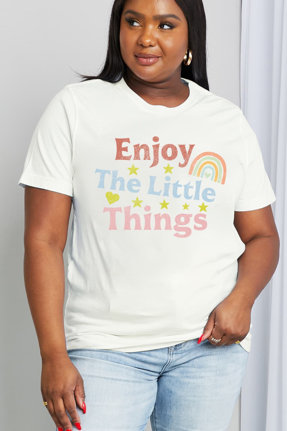 Simply Love Full Size ENJOY THE LITTLE THINGS Graphic Cotton Tee-Jewearrings