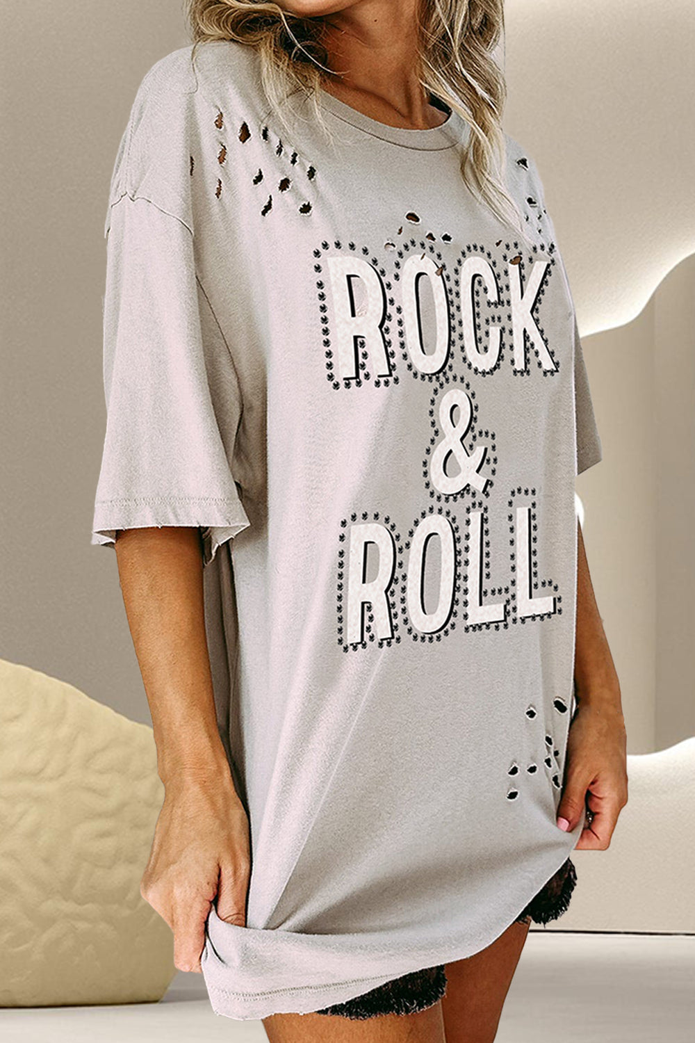 ROCK & ROLL Round Neck Dropped Shoulder T-Shirt-Jewearrings