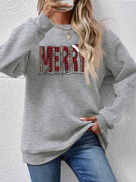 MERRY CHRISTMAS Round Neck Long Sleeve Sweatshirt-Jewearrings