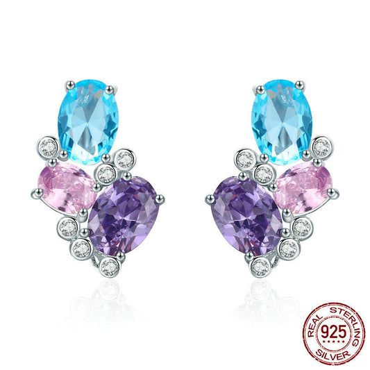 Colorful Zircon 925 Sterling Silver Earrings Women-Jewearrings