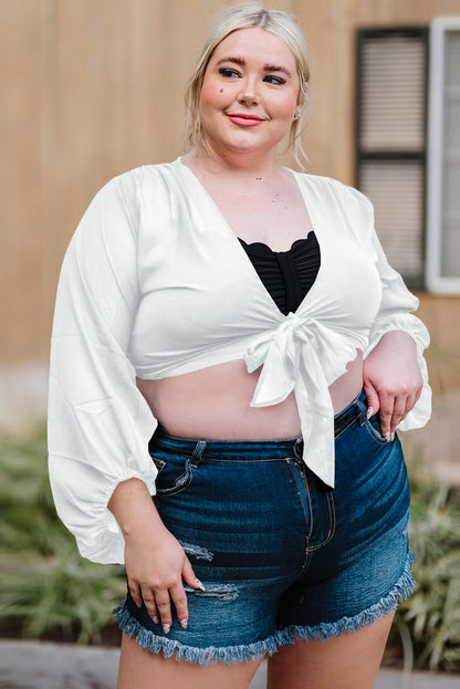 Plus Size Tie Front Crop Top-Jewearrings