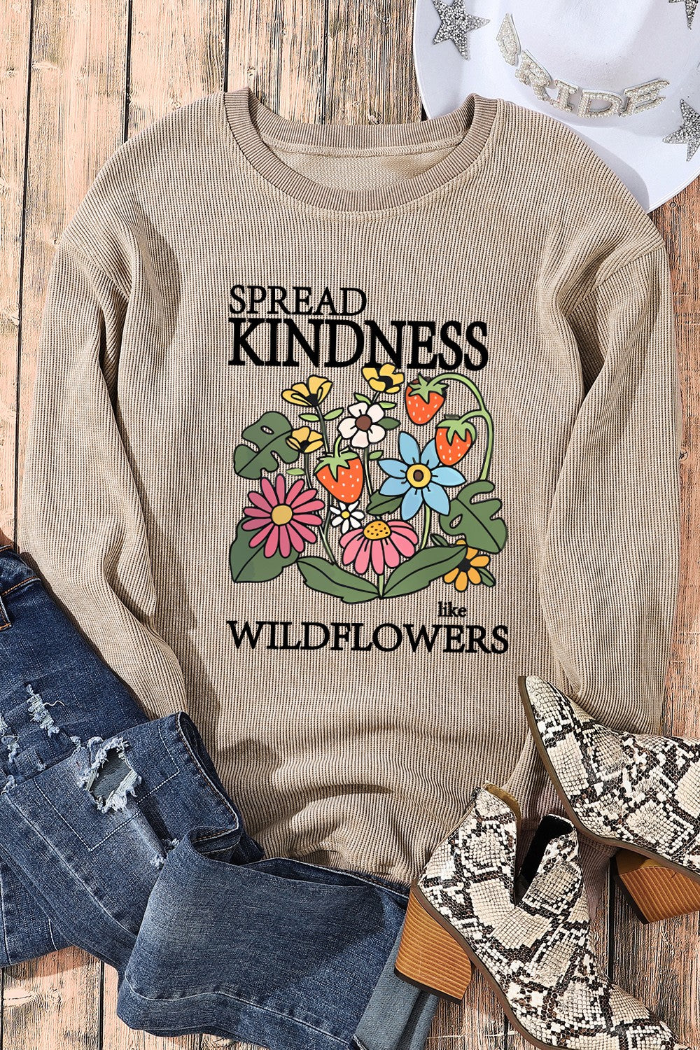 SPREAD KINDNESS LIKE WILDFLOWERS Round Neck Sweatshirt-Jewearrings