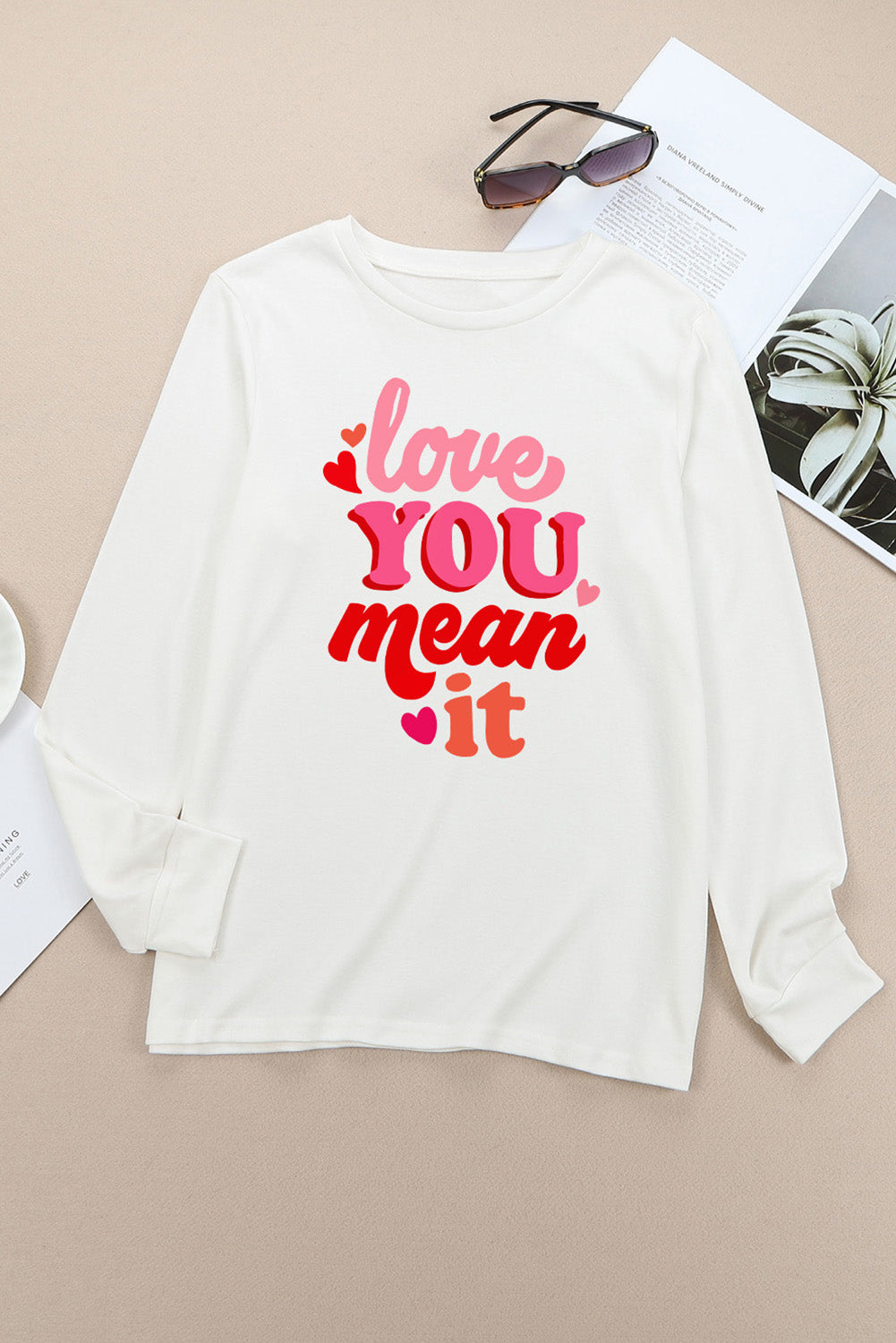 LOVE YOU MEAN IT Crewneck Long Sleeve Sweatshirt-Jewearrings