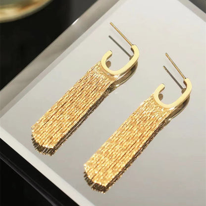 Trendy Gold Tassel Stud Earrings-Jewearrings