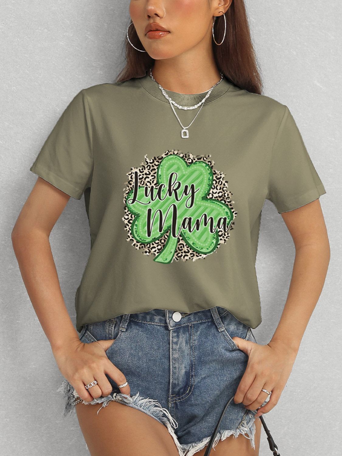 LUCKY MAMA Round Neck T-Shirt-Jewearrings