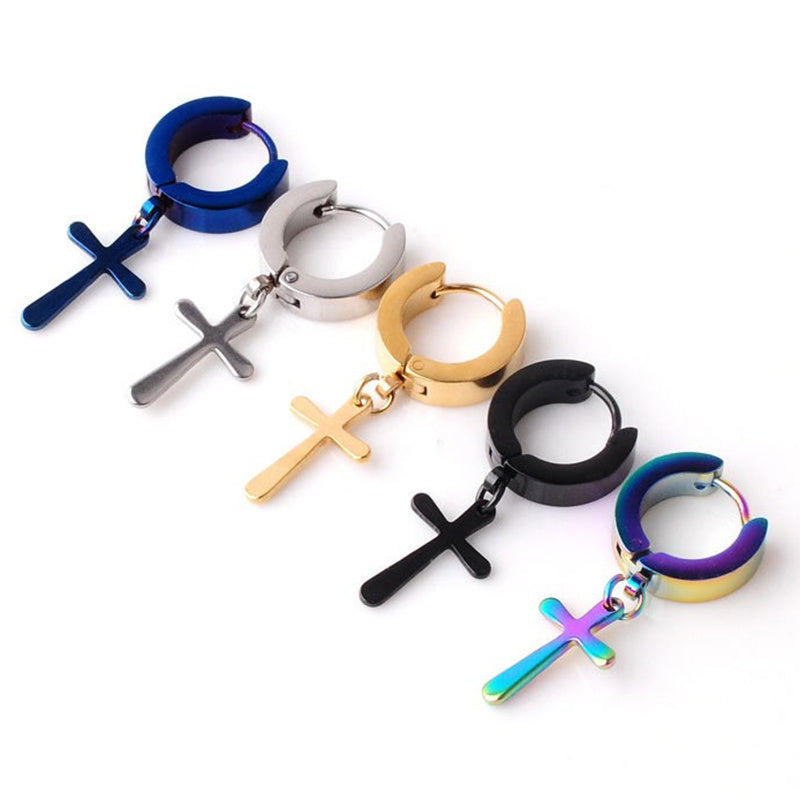 Fashion Cross Pendant Drop Earrings For Men-Jewearrings