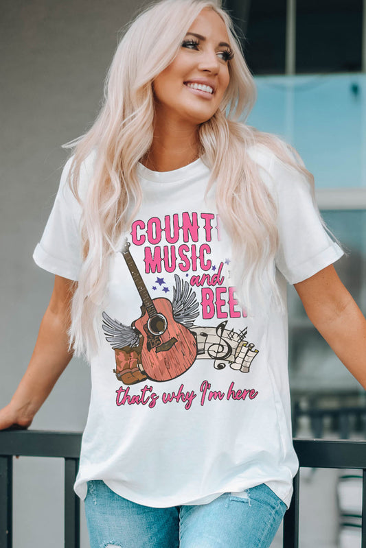 COUNTRY MUSIC & BEER Round Neck Tee-Jewearrings