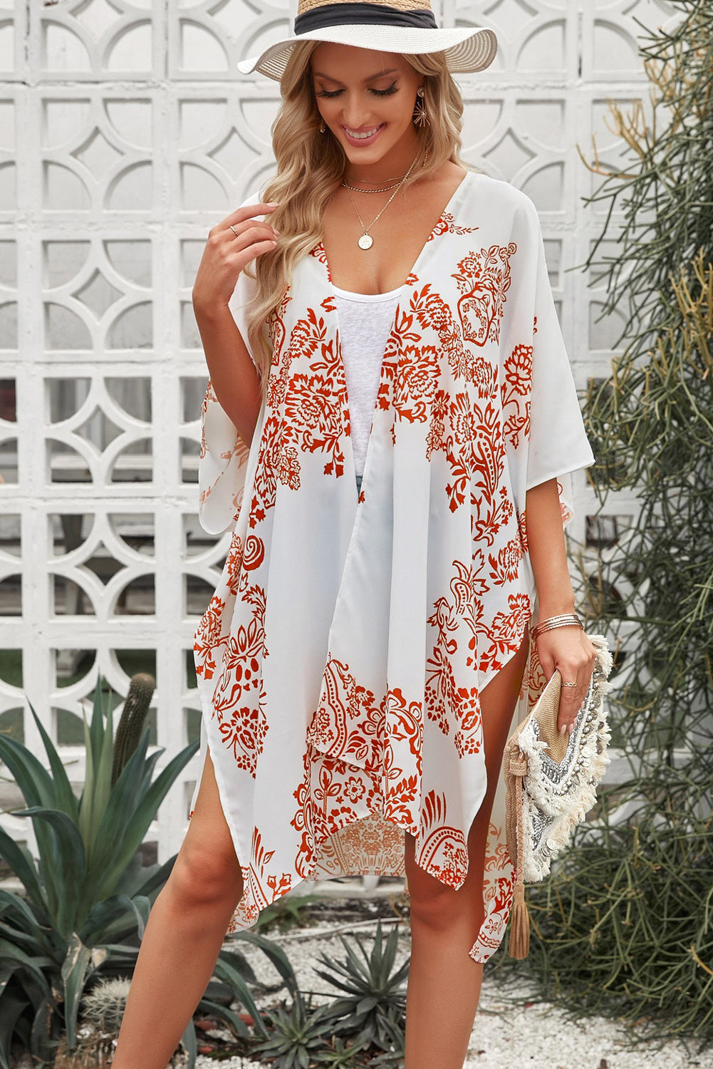 Floral Side Slit Cover Up-Jewearrings