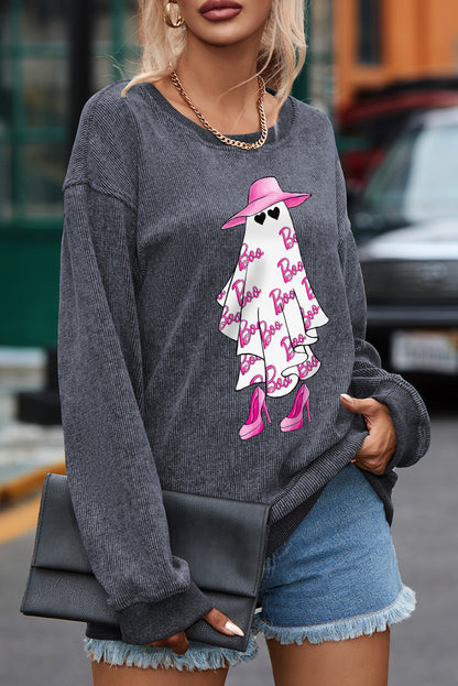 BOO Ghost Graphic Drop Shoulder Sweatshirt-Jewearrings