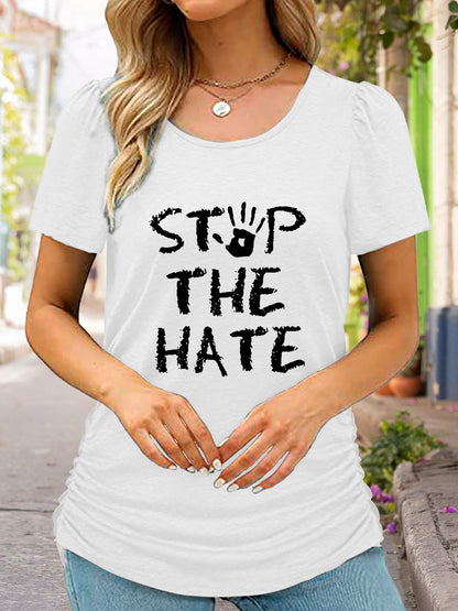 Round Neck Short Sleeve STOP THE HATE Graphic T-Shirt-Jewearrings