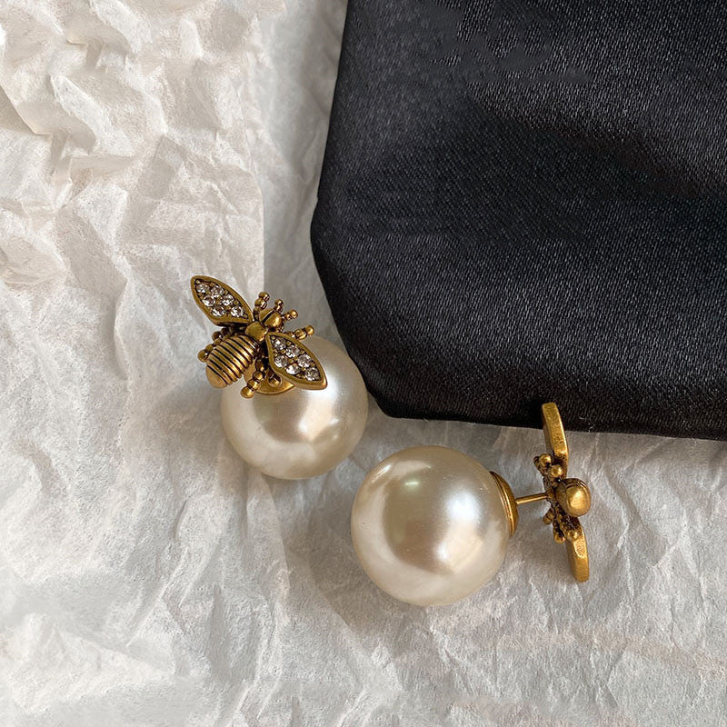 Women's New Vintage Pearl Two Earrings-Jewearrings