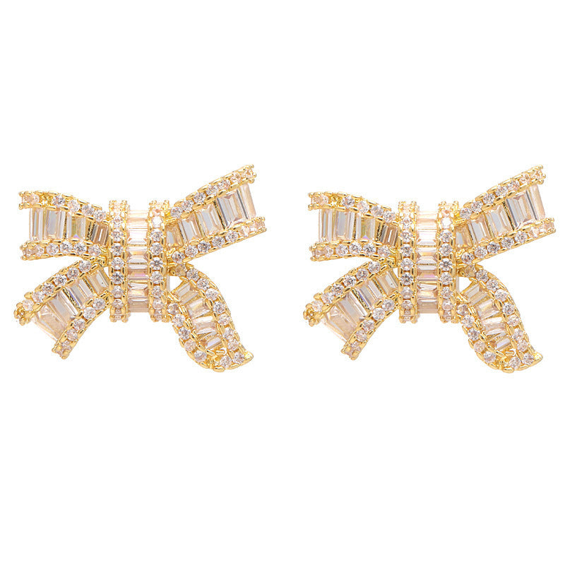 Temperament Bow Knot Zircon Earrings Female Beautiful-Jewearrings