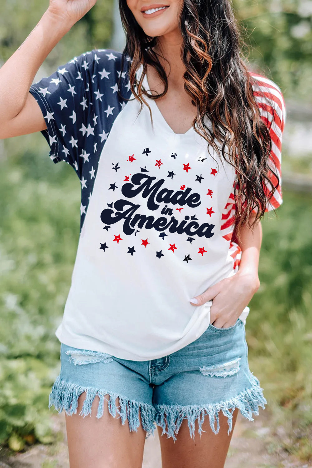 Stars and Stripes V-Neck Tee Shirt-Jewearrings