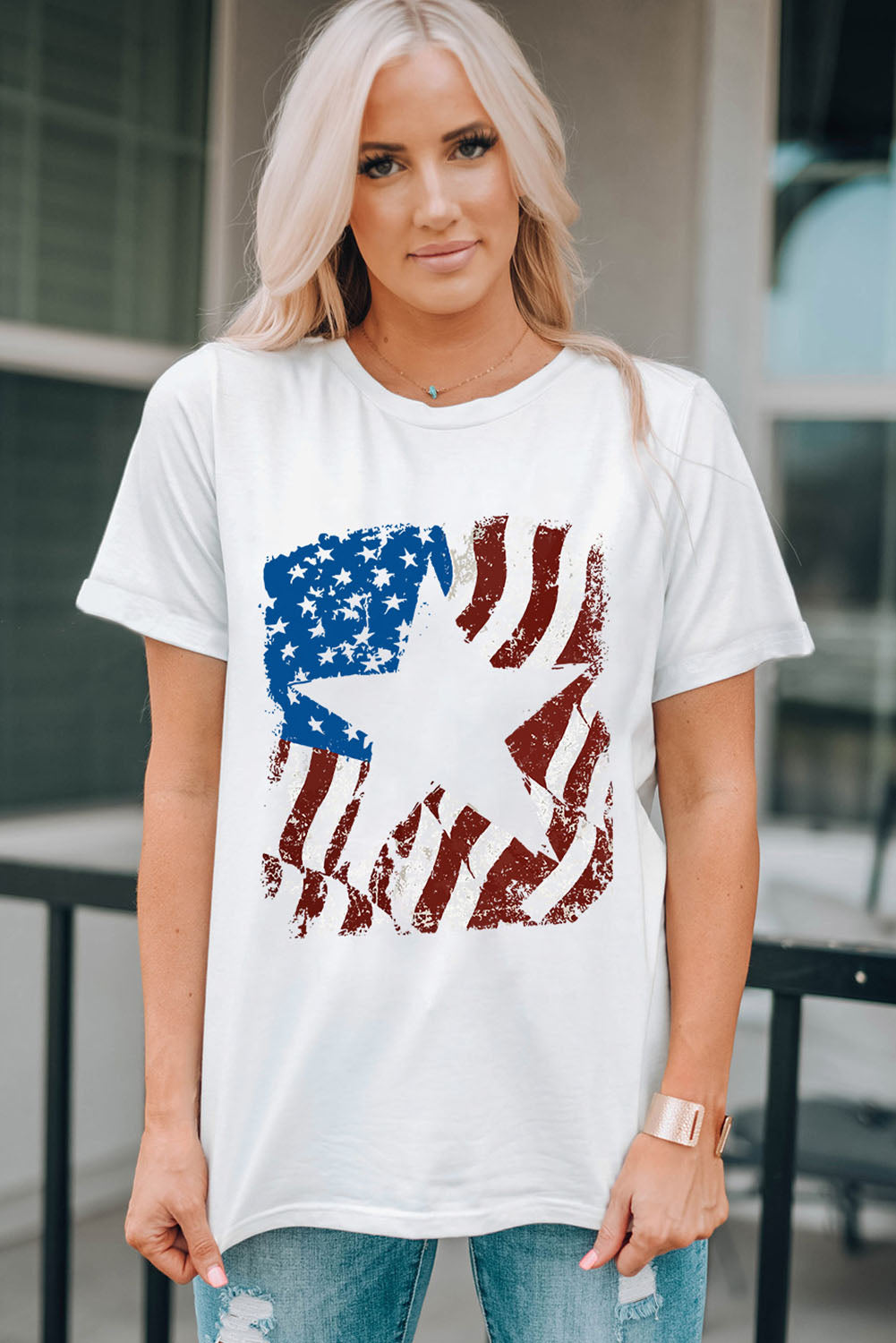 US Flag Graphic Round Neck Tee-Jewearrings