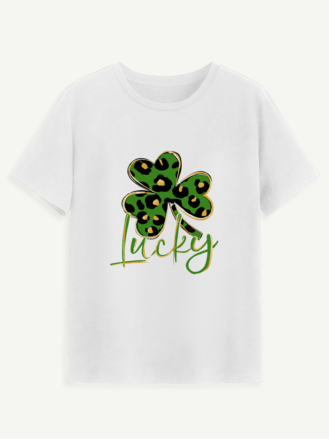 Lucky Clover Round Neck Short Sleeve T-Shirt-Jewearrings