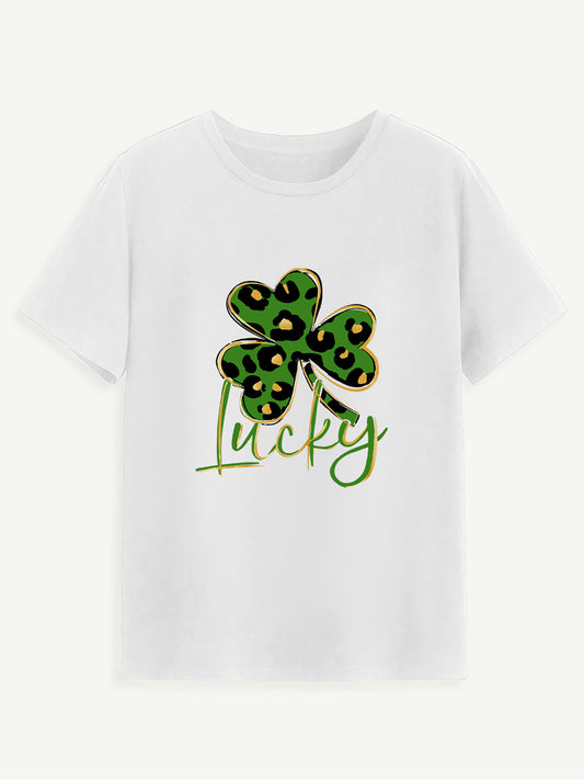 Lucky Clover Round Neck Short Sleeve T-Shirt-Jewearrings