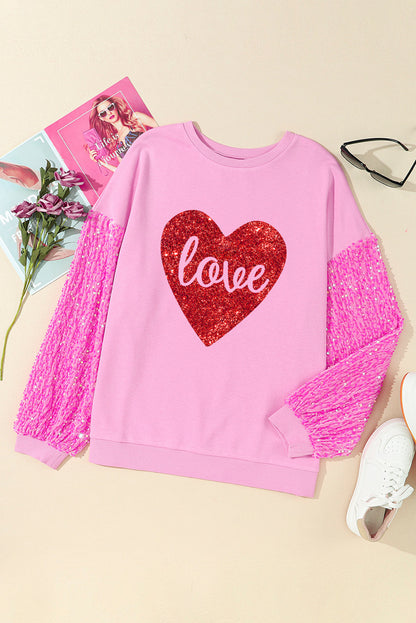 LOVE Heart Sequin Dropped Shoulder Sweatshirt-Jewearrings