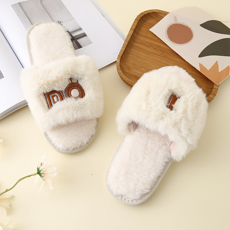 Faux Fur Open Toe Slippers-Jewearrings