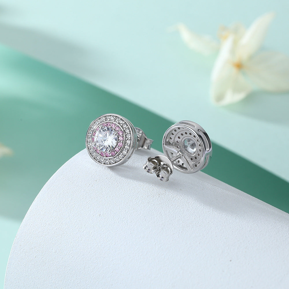 Sterling Silver Round Micro Set Zircon Earrings-Jewearrings