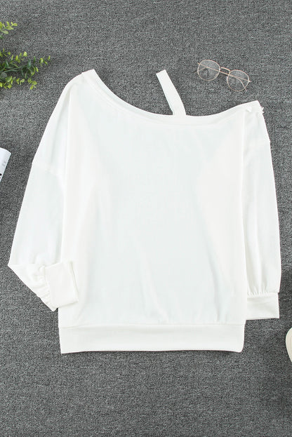 Asymmetrical Neck Long Sleeve T-Shirt-Jewearrings