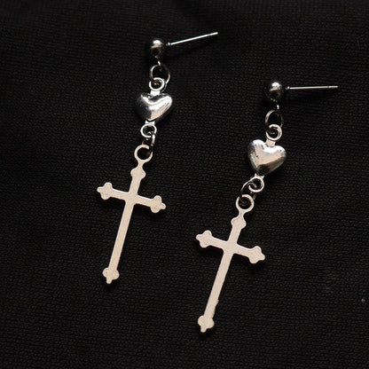 Vintage Cross Love Heart Earrings Dark-Jewearrings