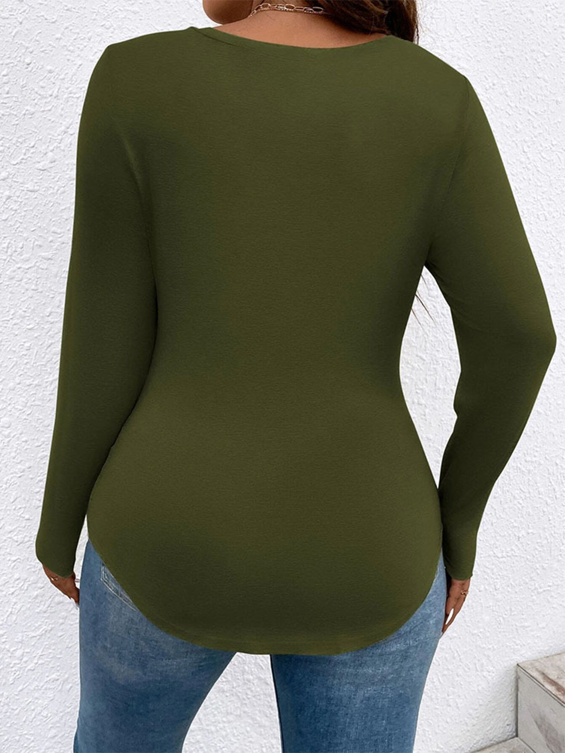 Plus Size V-Neck Long Sleeve T-Shirt-Jewearrings