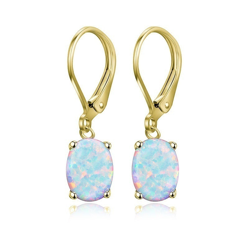 Four-prong Oval Opal Earrings European And-Jewearrings