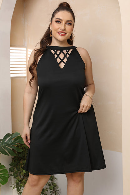 Plus Size Cutout Round Neck Sleeveless Dress-Jewearrings