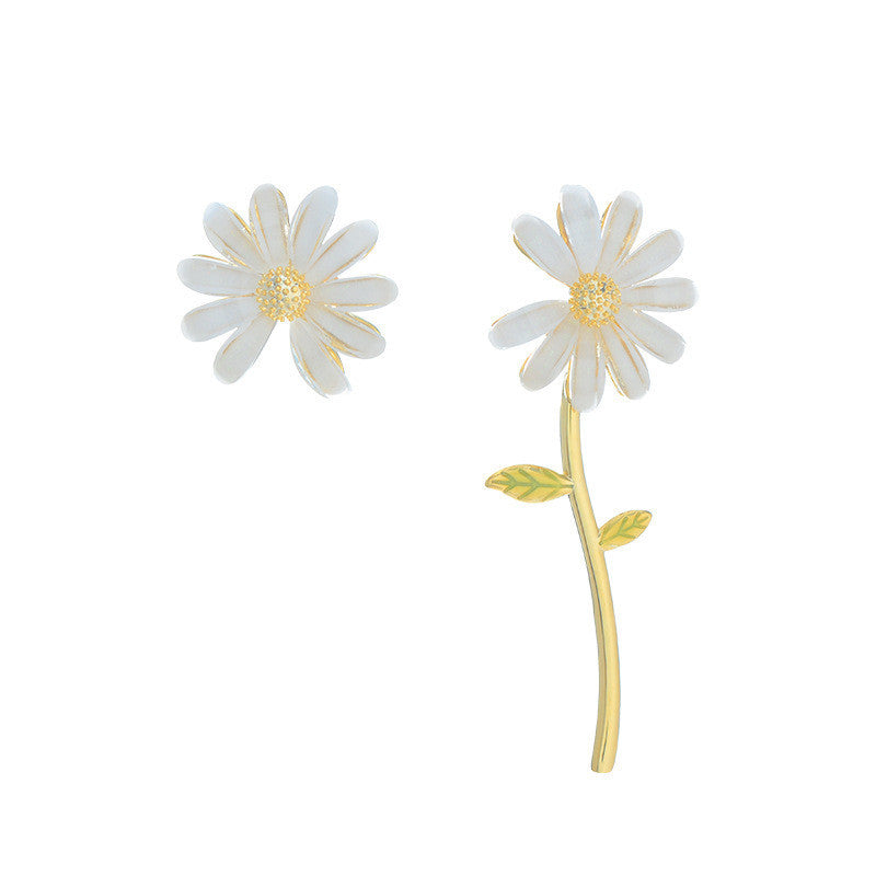 European And American Style 925 Silver Needle Small Daisy Earrings Asymmetric Flower Earrings-Jewearrings