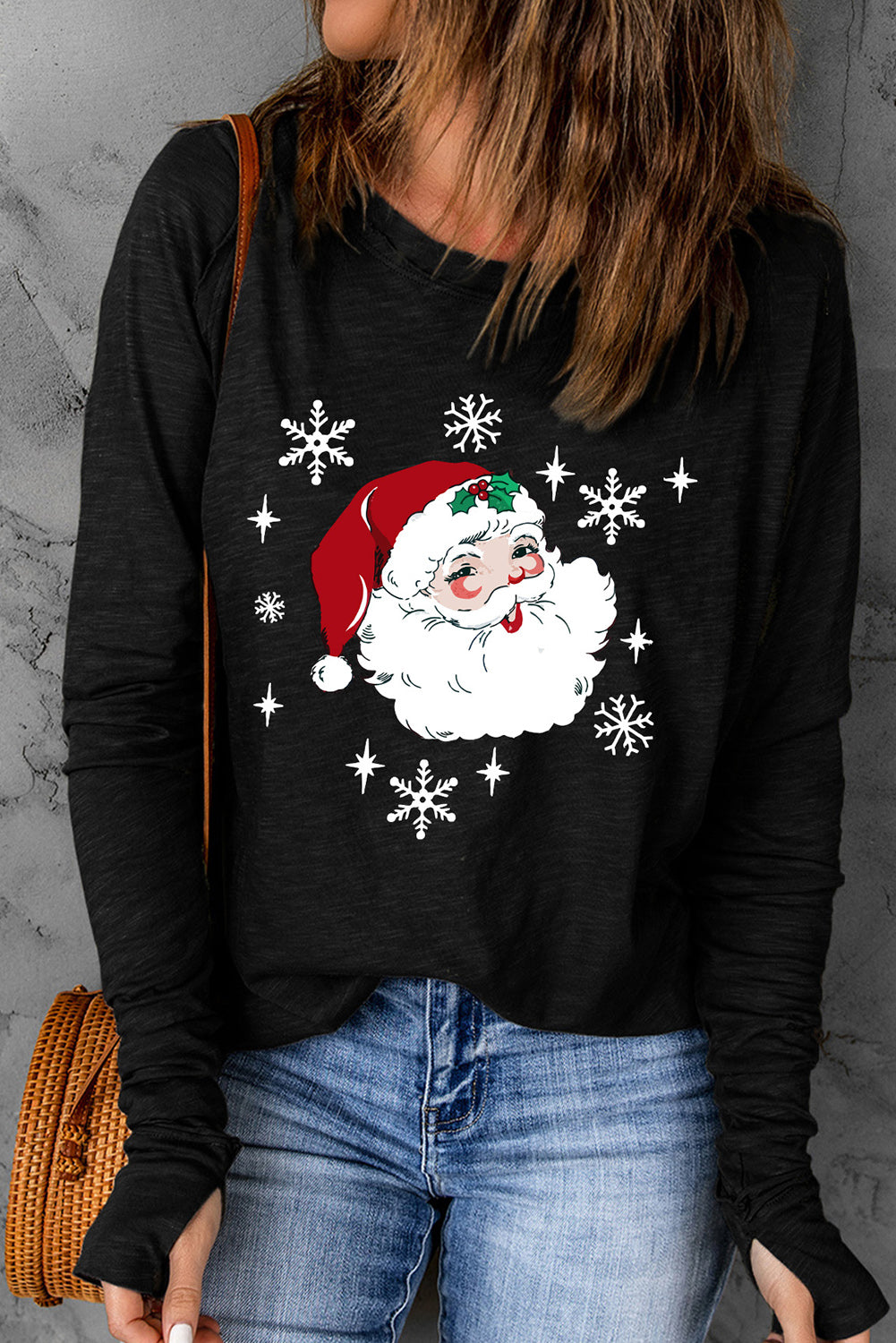 Santa Graphic Round Neck Long Sleeve T-Shirt-Jewearrings