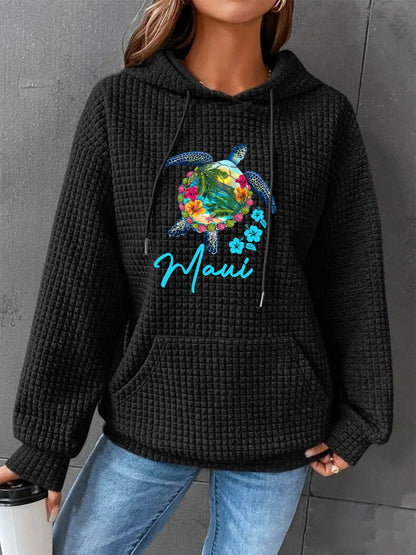 Full Size Turtle Graphic Drawstring Hoodie-Jewearrings