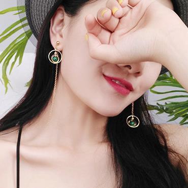 Earrings Simple Asymmetric Emerald Texture Circle Multi-layer-Jewearrings