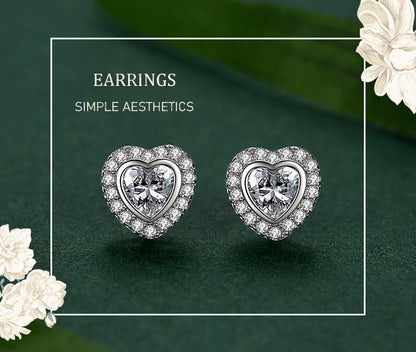 S925 Sterling Silver Light Luxury Zircon Heart Stud Earrings-Jewearrings