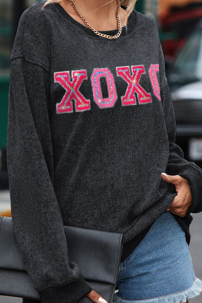 XOXO Round Neck Dropped Shoulder Sweatshirt-Jewearrings