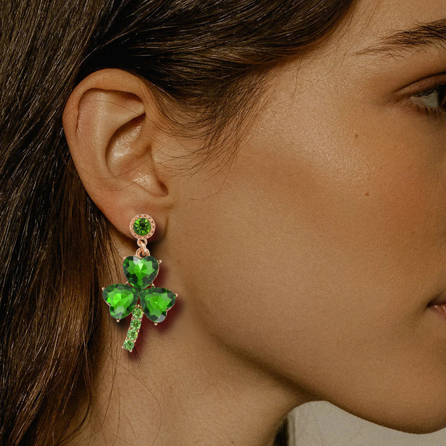 Women's Fashion Green Eardrops Stud Earrings-Jewearrings