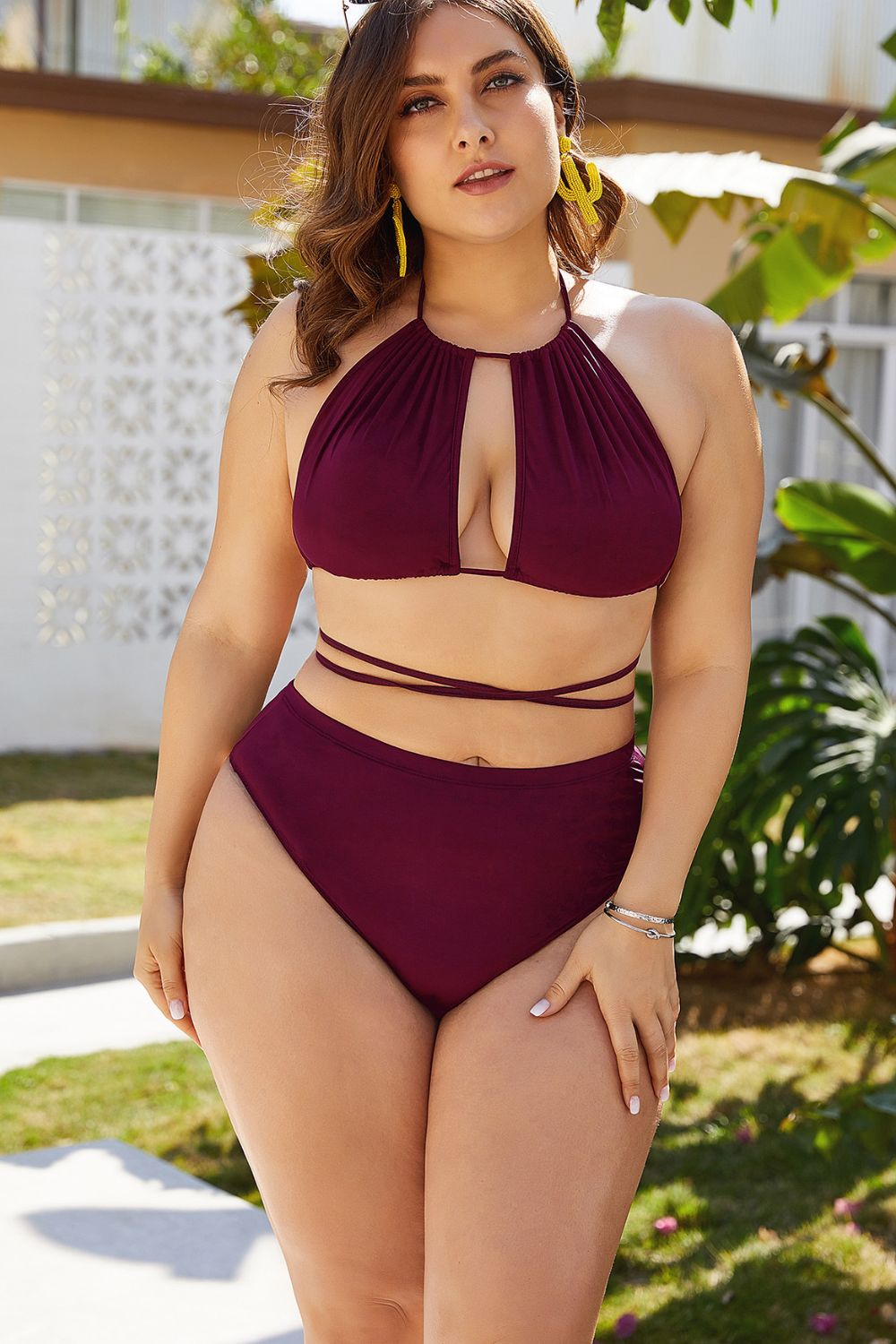 Plus Size Cutout Tied Backless Bikini Set-Jewearrings